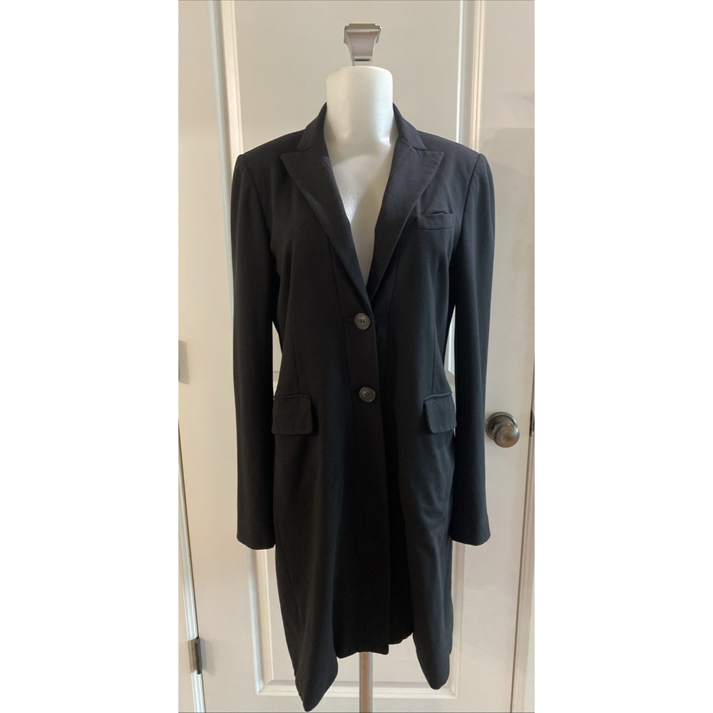 Theory Black Tavie K Craze Black Long Coat Jacket Front Button Size M Womens